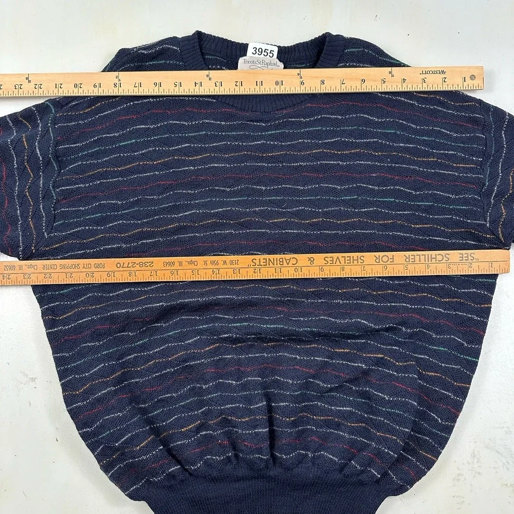 Vintage Tricots St‎ Raphael Grandpa Sweater Mens Large Merino Wool Blue Colorful